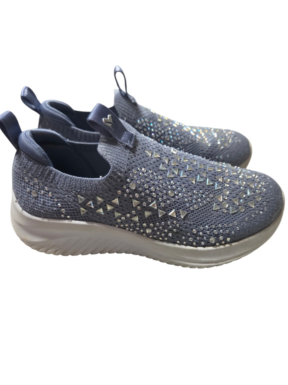 Skechers Girls 13 Slip-On Knit Sneakers Crystal Embellishments rhinestones blue